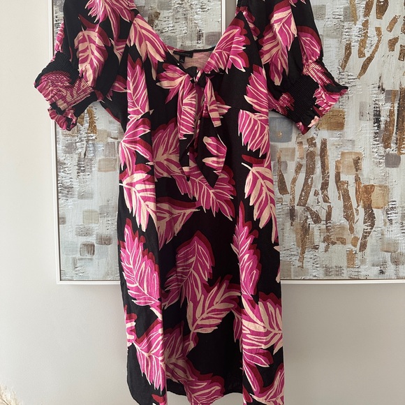 bright print puff sleeve mini dress - Picture 3 of 4